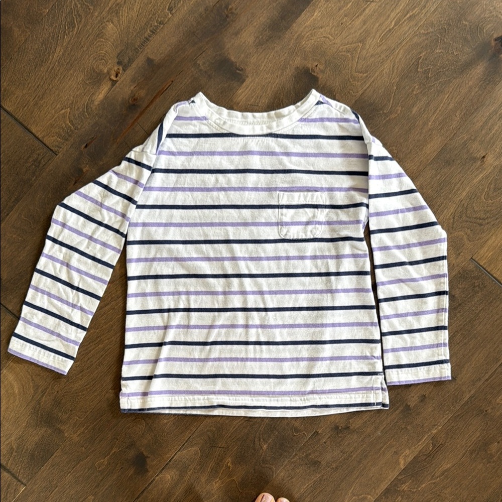 Primary White Blue Purple Long Sleeve Tee with Stripes